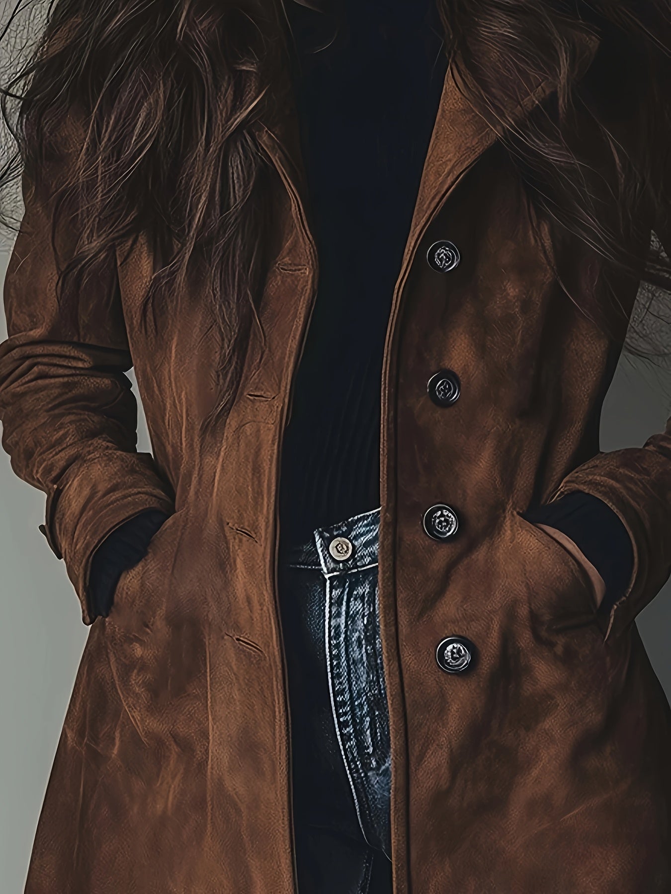 Forynne | Trench-coat vintage en daim pour femme – Élégant modèle à simple boutonnage et coupe en H