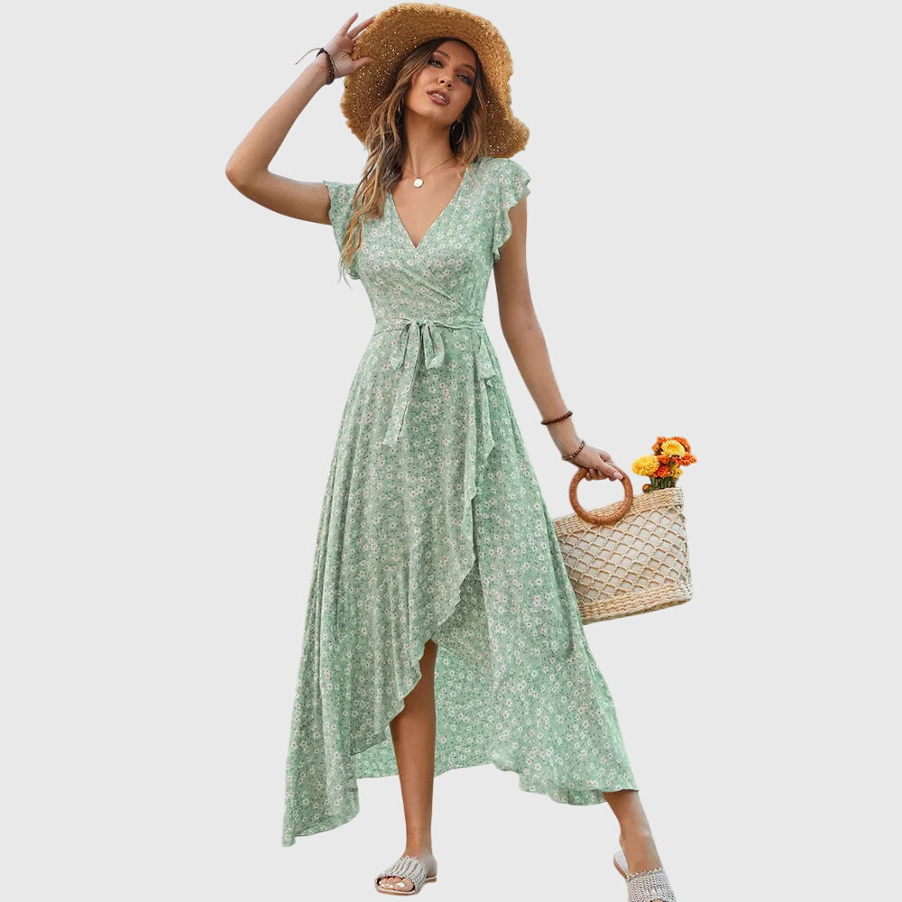 Alisande | Mouwloze bloemenjurk met V-hals en strikceintuur, casual damesjurk