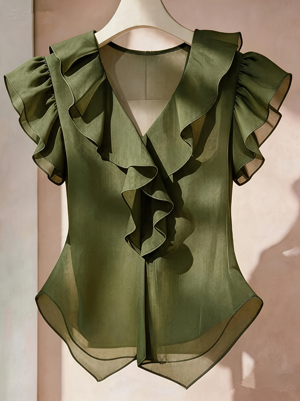 Emia | Dames chiffon blouse met ruches en korte mouwen – Franse stijl top, elegante lichte casual blouse