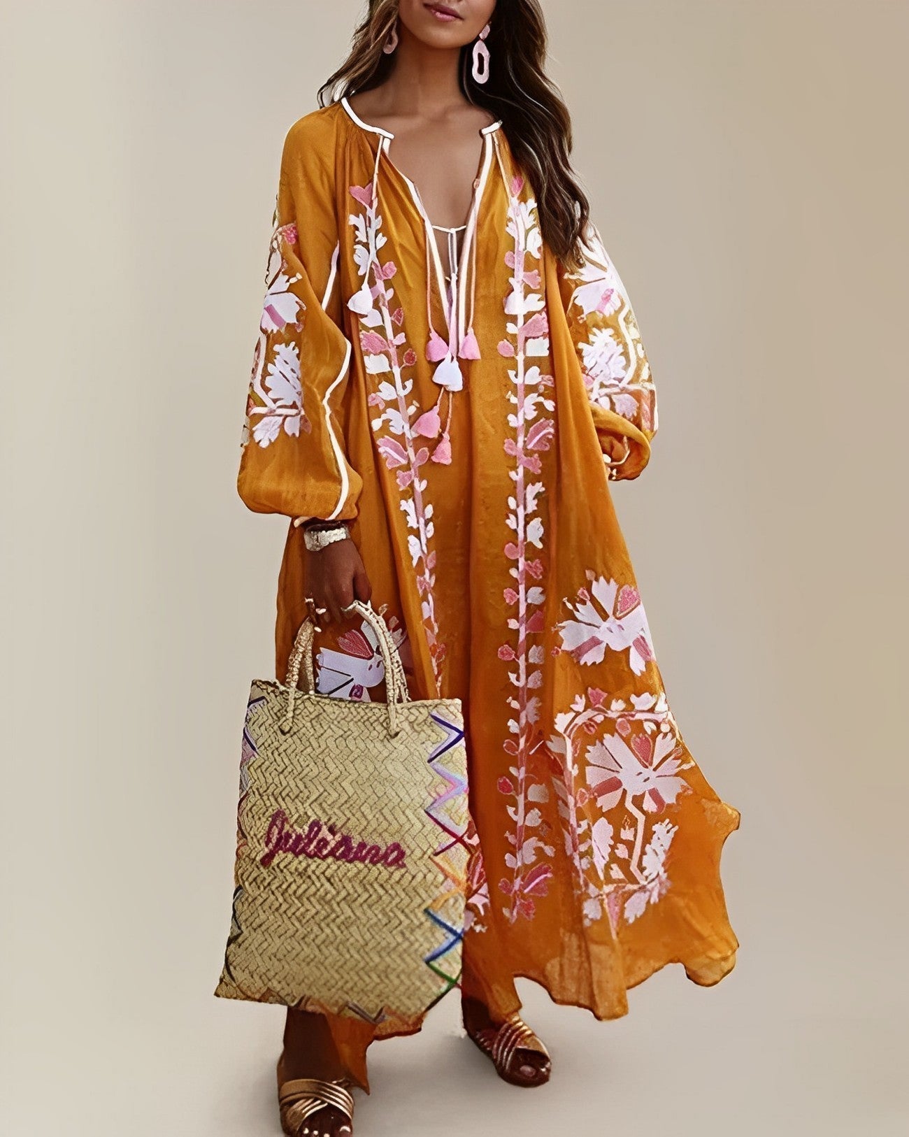 Caroline | Bohemian retro maxi-jurk voor dames – Loszittende, zwierige zomerjurk