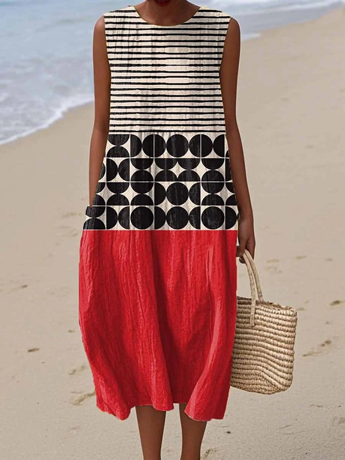 Seraphina | Dames mouwloze zomermidi-jurk met bloemenprint – elegante slipjurk