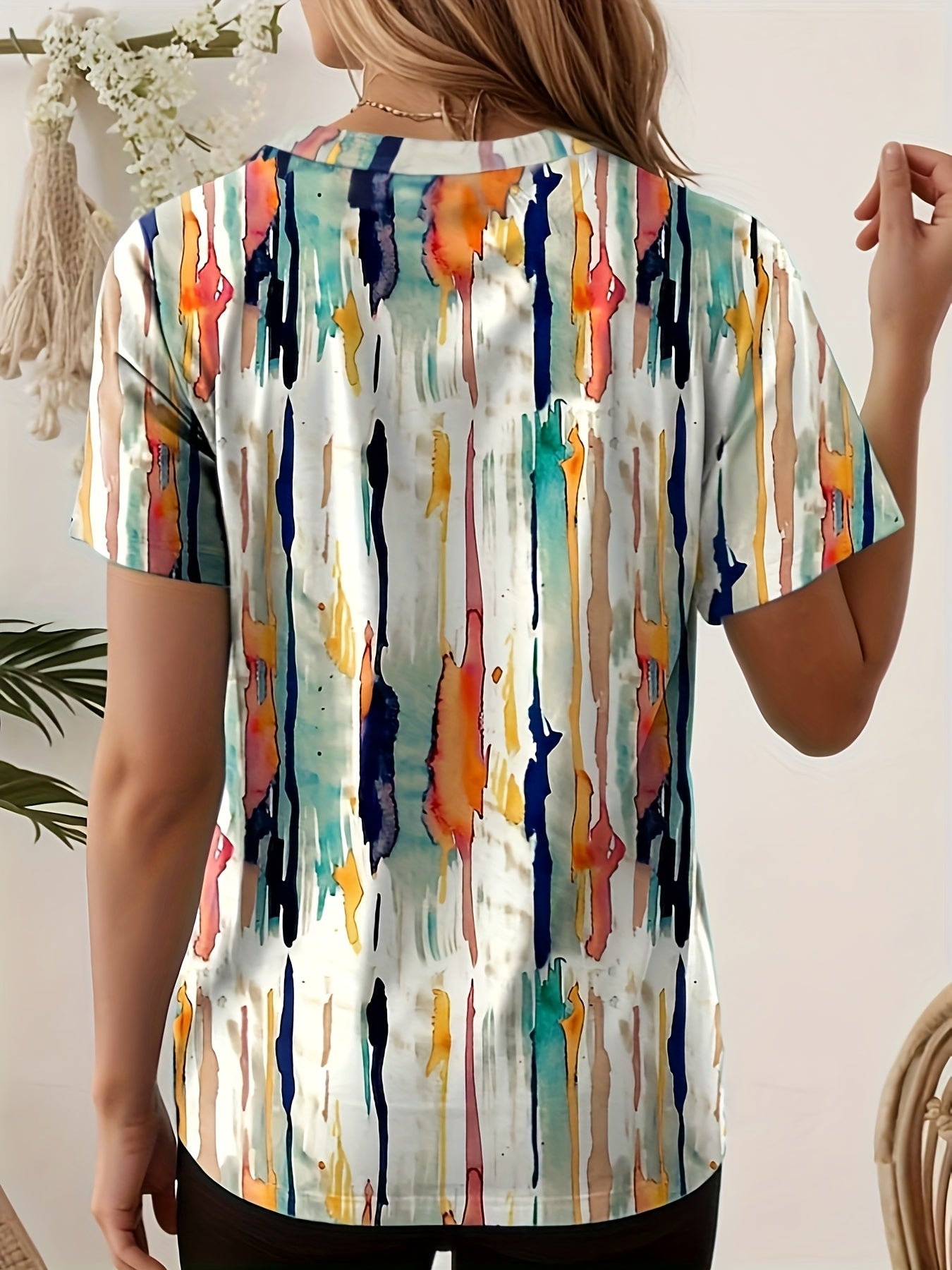 Ienya | Dames-T-shirt met abstracte strepen en grafisch motief – Casual T-shirt met geometrische print, korte mouwen en ronde hals