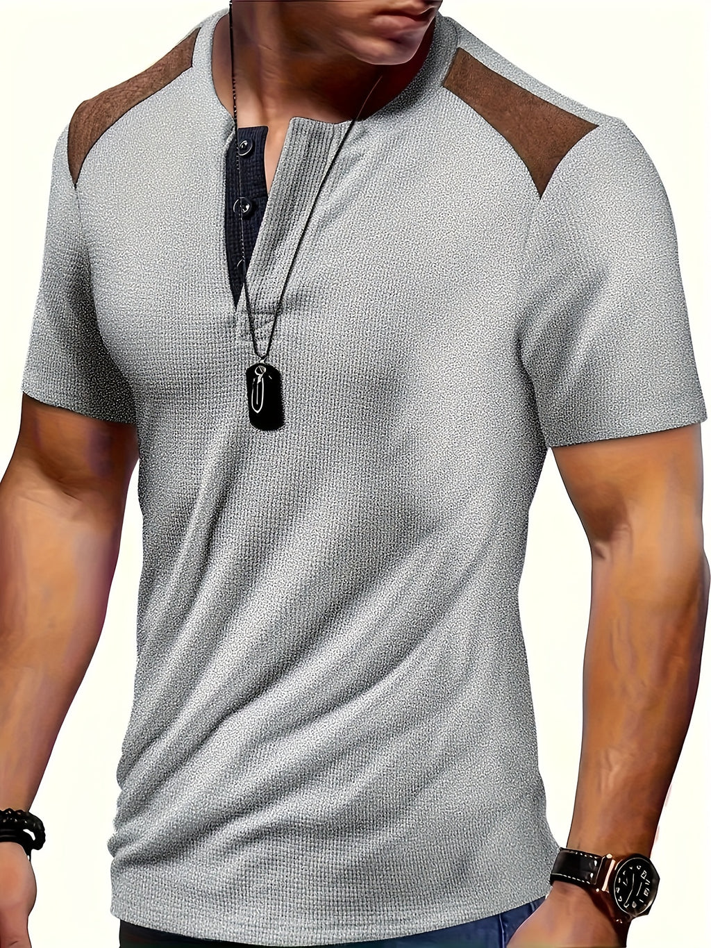 River | Chemise homme en maille gaufrée - Chemise décontractée à manches courtes bicolore