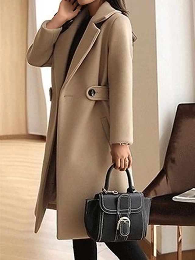 Lyvara | Manteau d'hiver en laine pour femme avec ceinture – Vêtement d'extérieur chaud, ajusté, décontracté et élégant