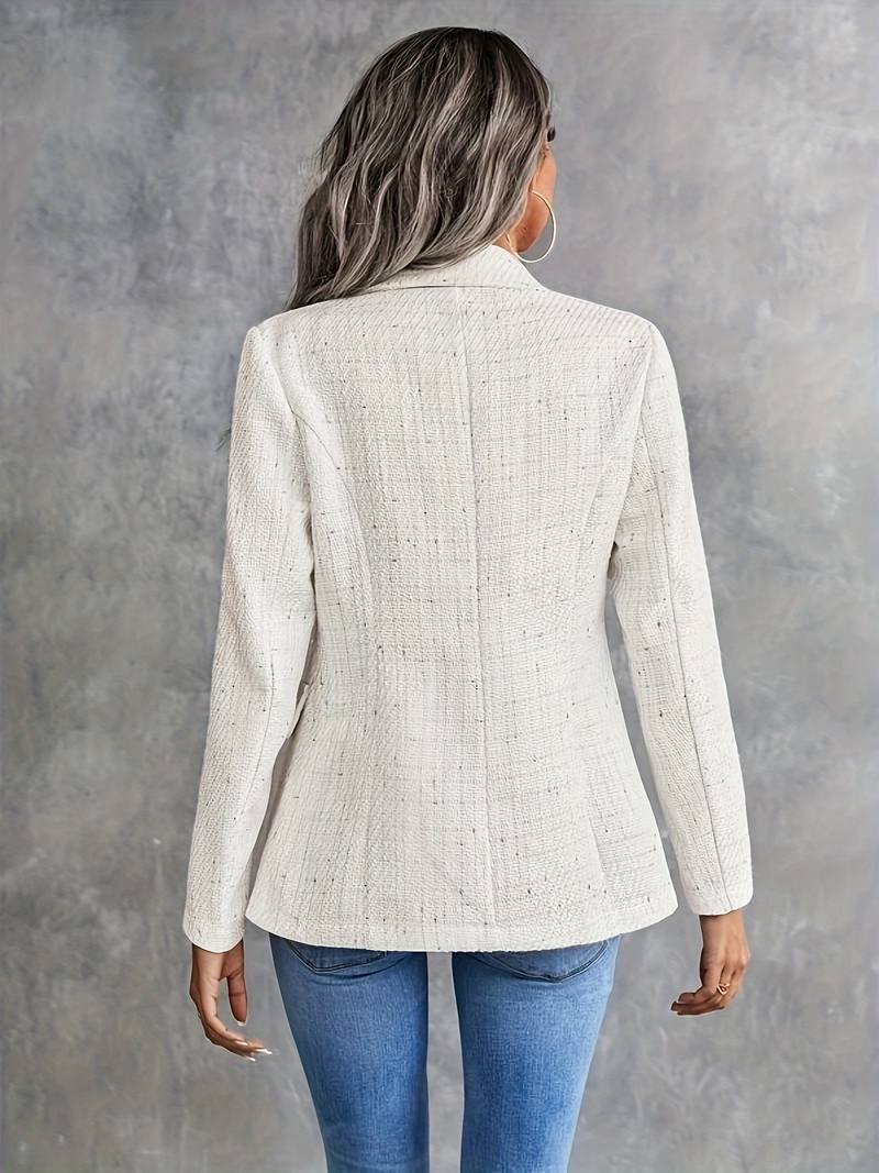 Virenelle | Blazer croisé beige texturé pour femme – boutons dorés, coupe cintrée, manteau élégant