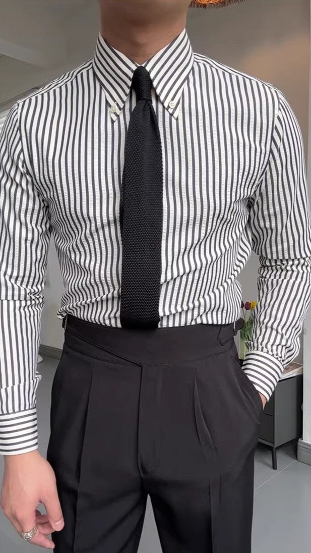 Lorvik | Gestreepte herenpoloshirt – slanke pasvorm, lange mouwen, stijlvol casual shirt