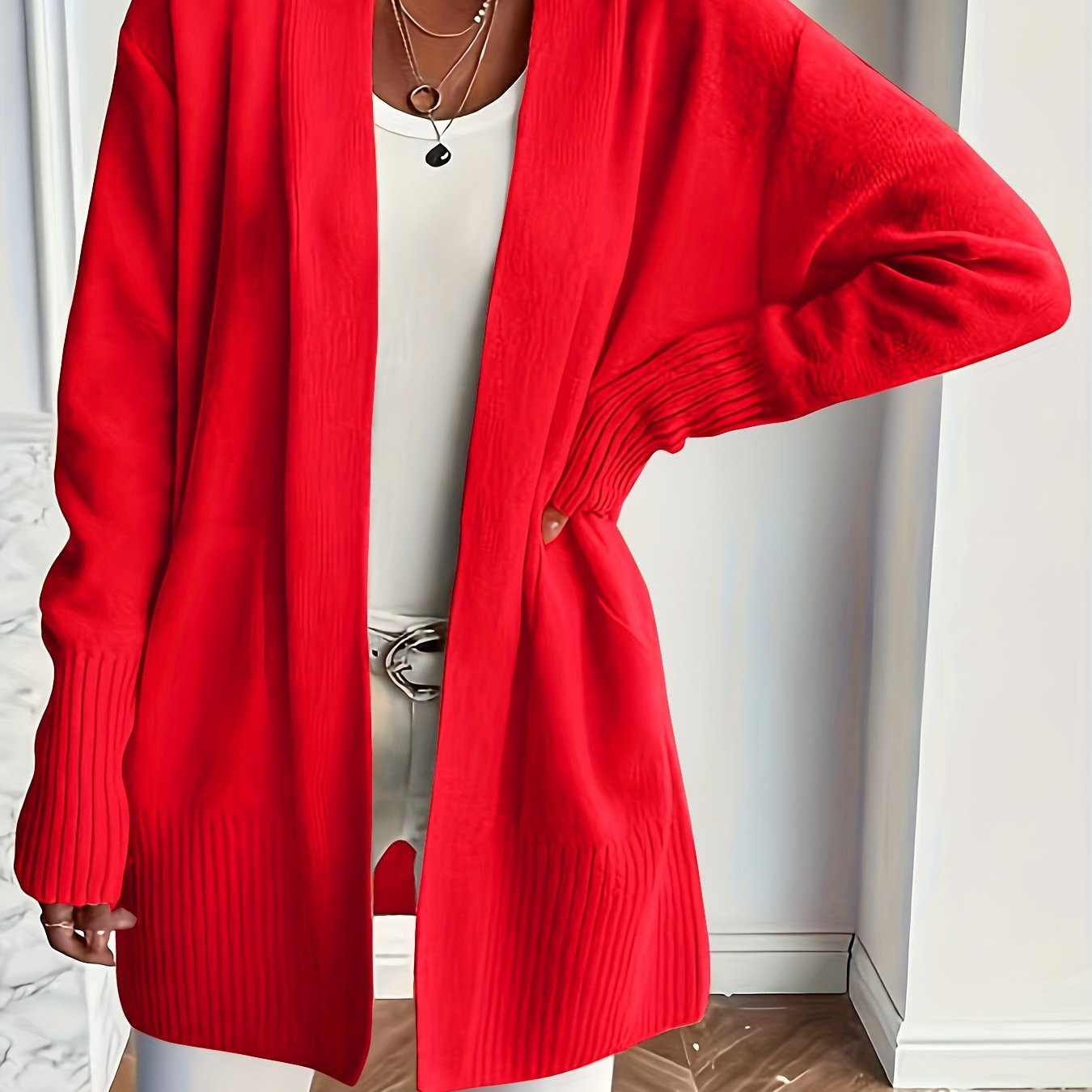 Rosavine | Gilet en maille ajourée pour femme - Coupe décontractée, manches longues, gilet confortable et décontracté avec poches