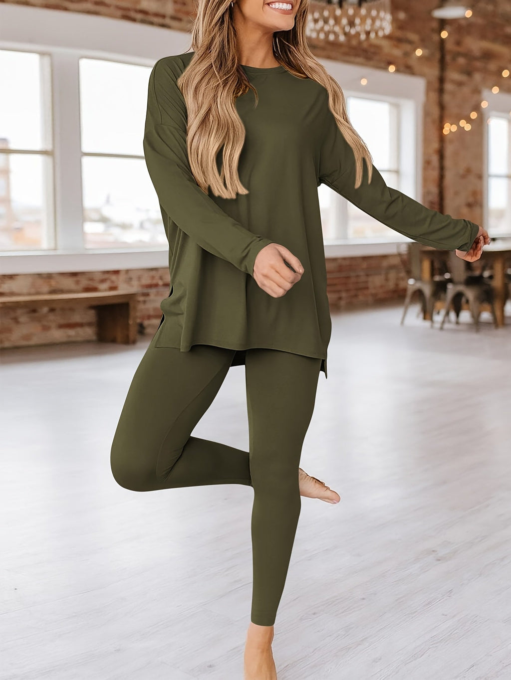 Beryss | Dames 2-delige outfit - Ontspannen pasvorm, lange mouwen, top en leggings, casual herfstkleding