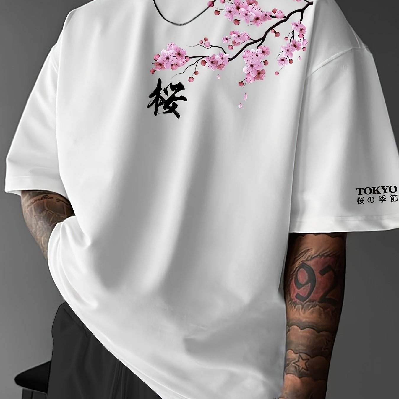 Lucian | Heren T-shirt met Japanse kersenbloesemprint – Streetwear casual T-shirt met korte mouwen