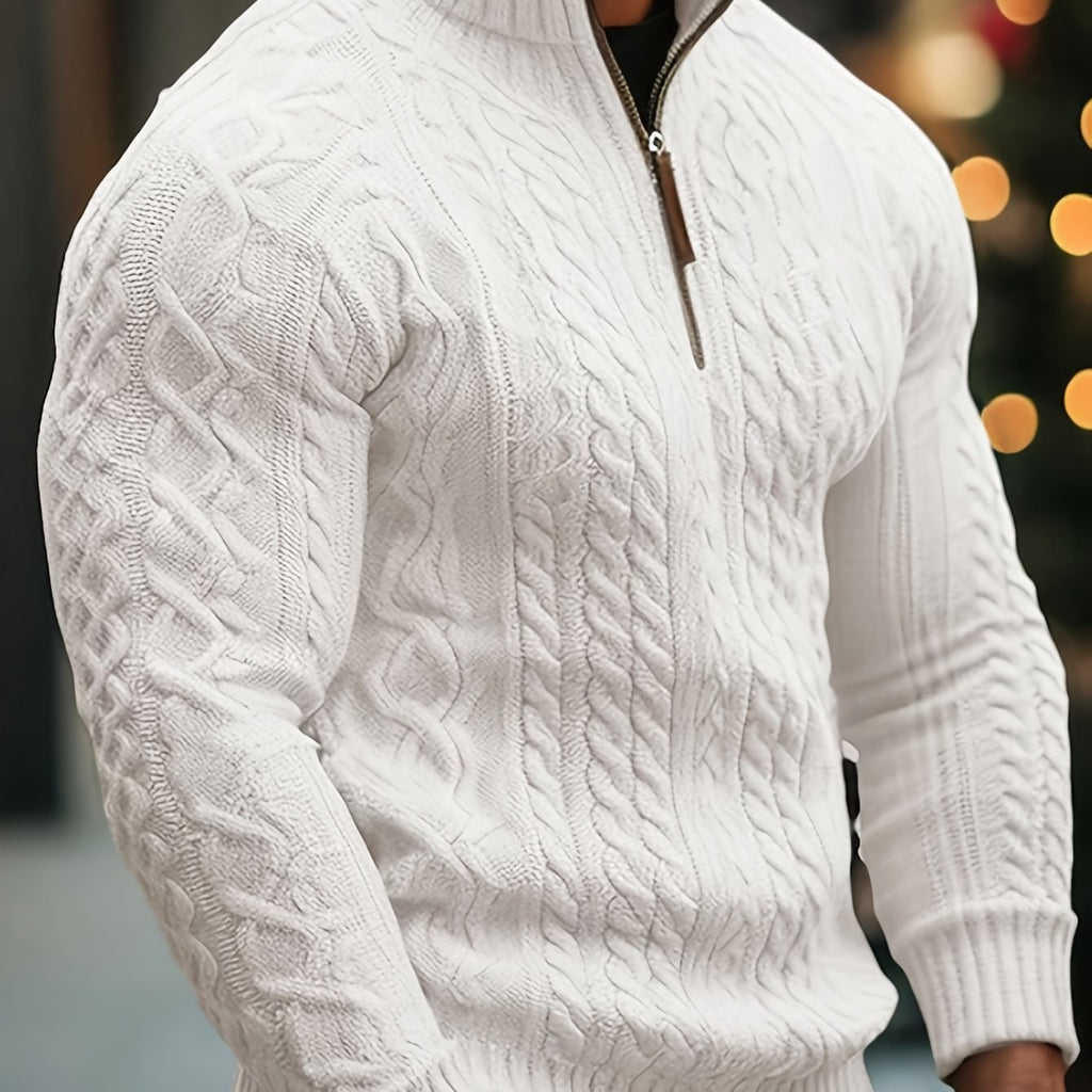 Dagfinn | Herren-Pullover mit Stehkragen und halber Reißverschluss, weiches Strickmaterial