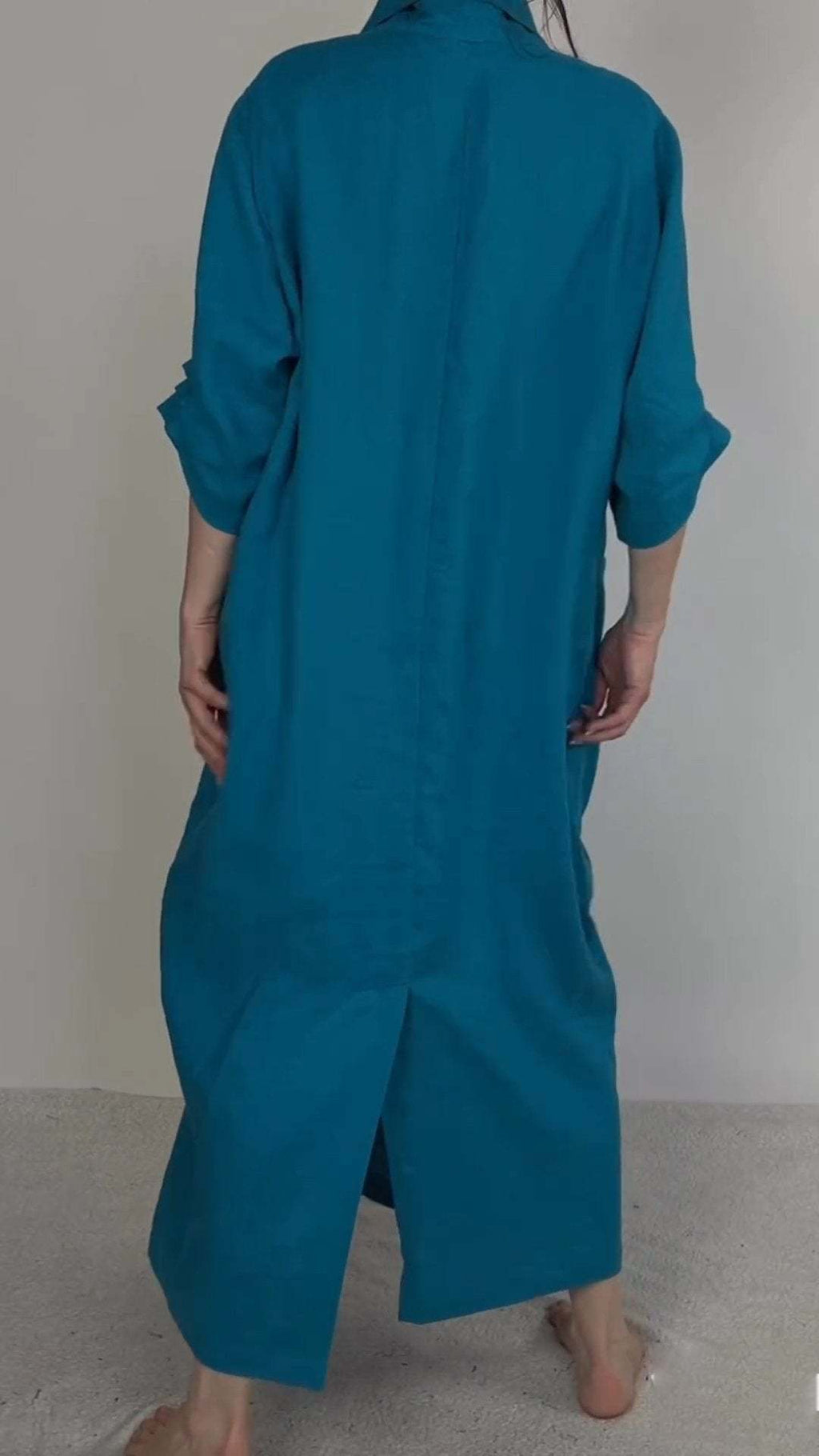 Ashael | Minimalistische V-halsjurk voor dames met zakken – Casual zomerse tuniekjurk, losse pasvorm