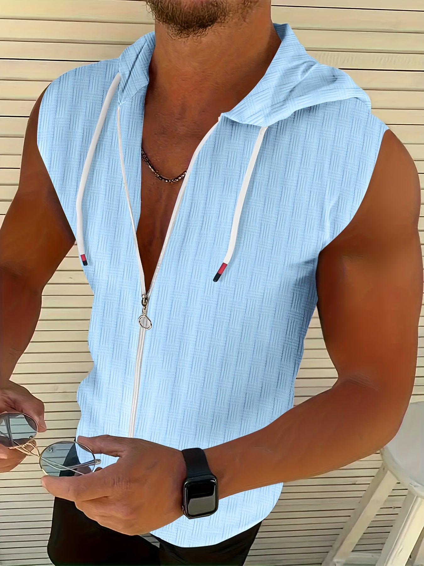 Aldric | Heren mouwloze tanktop met capuchon, zomerse casual pasvorm