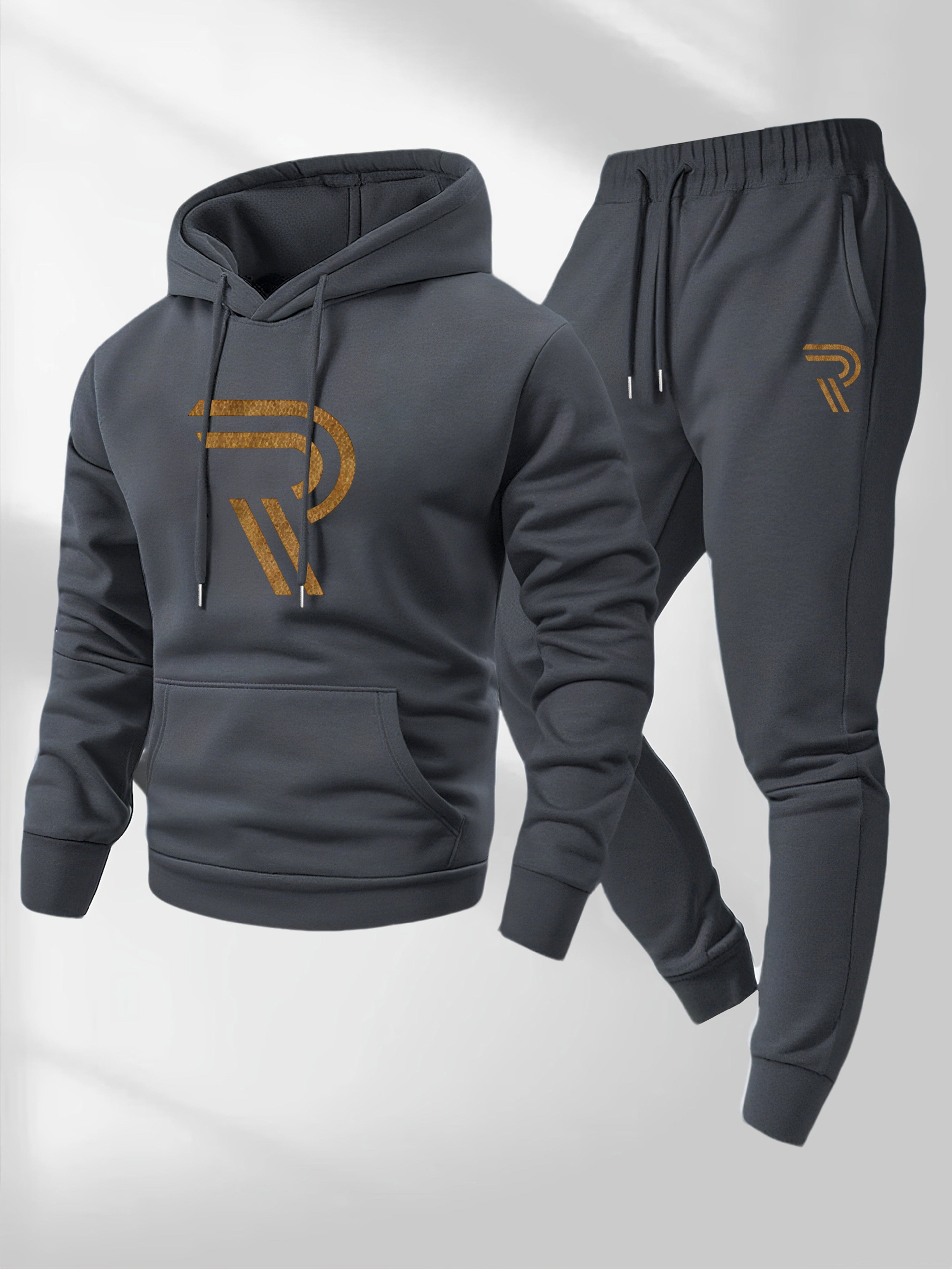 Knudsen | Ensemble de survêtement homme : sweat à capuche et pantalon – Logo « R », style décontracté, automne/hiver