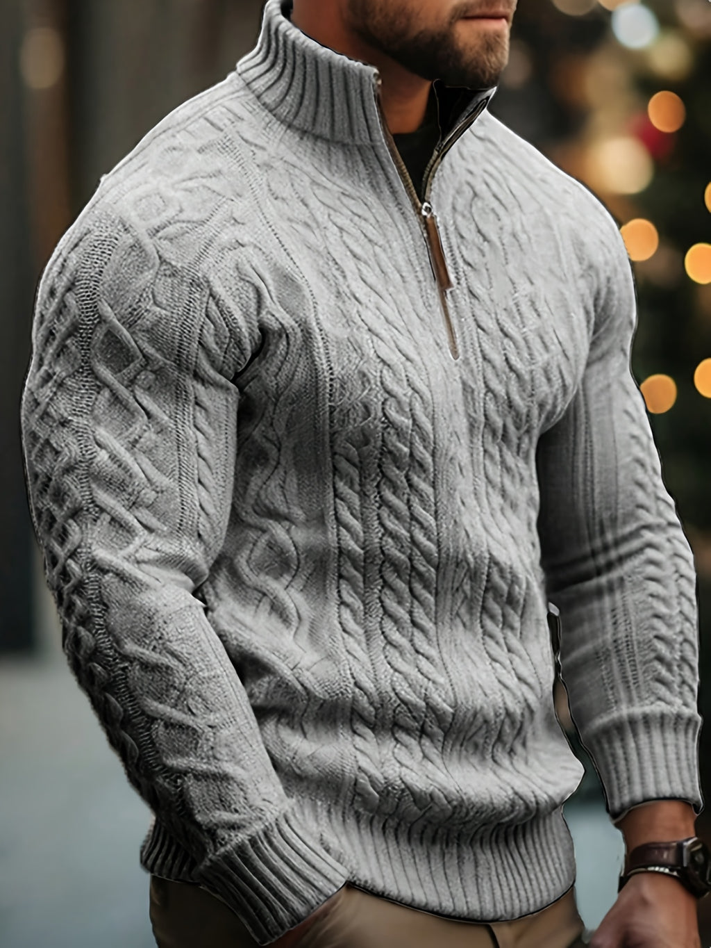 Dagfinn | Herren-Pullover mit Stehkragen und halber Reißverschluss, weiches Strickmaterial