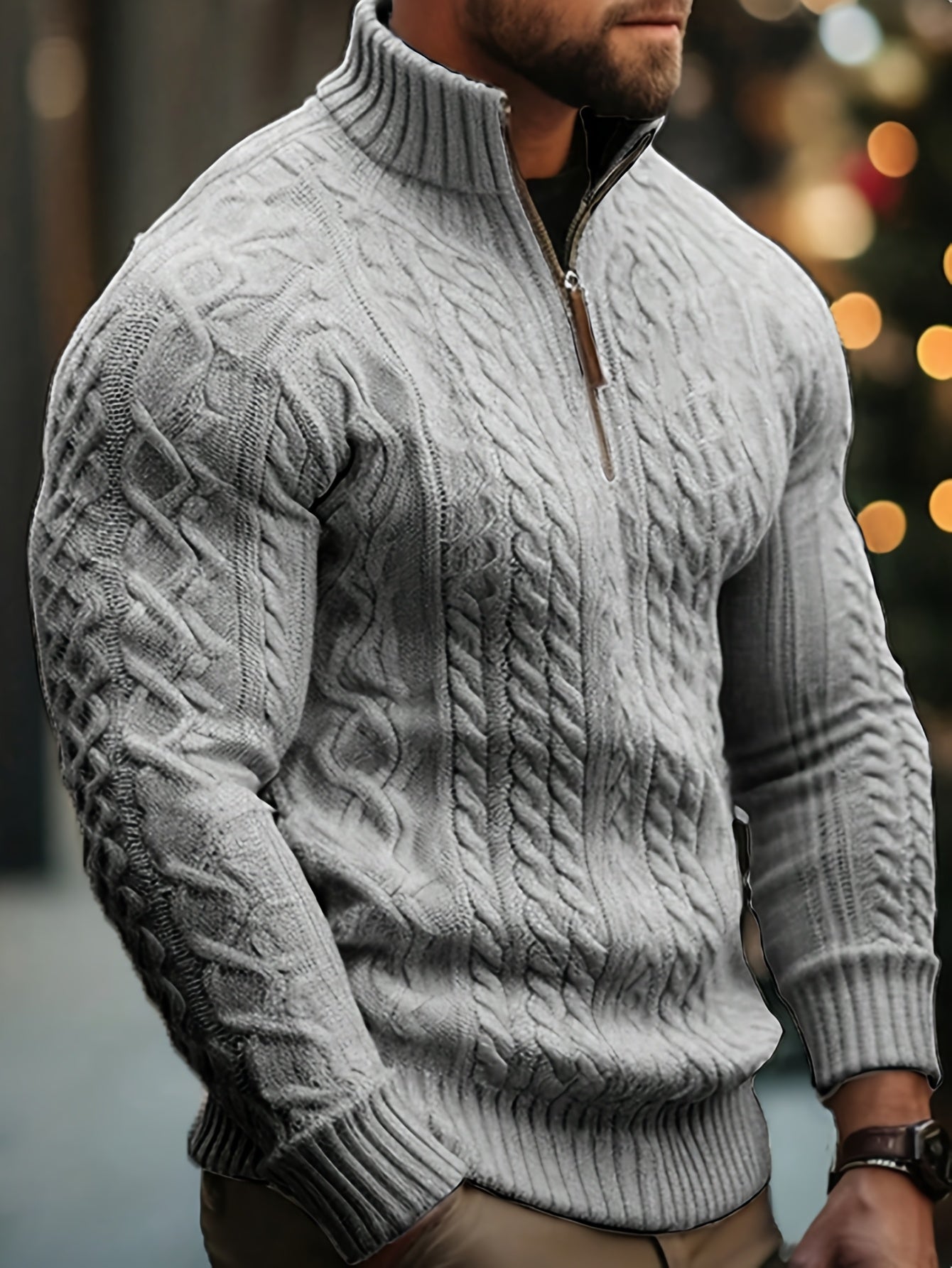 Dagfinn | Herren-Pullover mit Stehkragen und halber Reißverschluss, weiches Strickmaterial