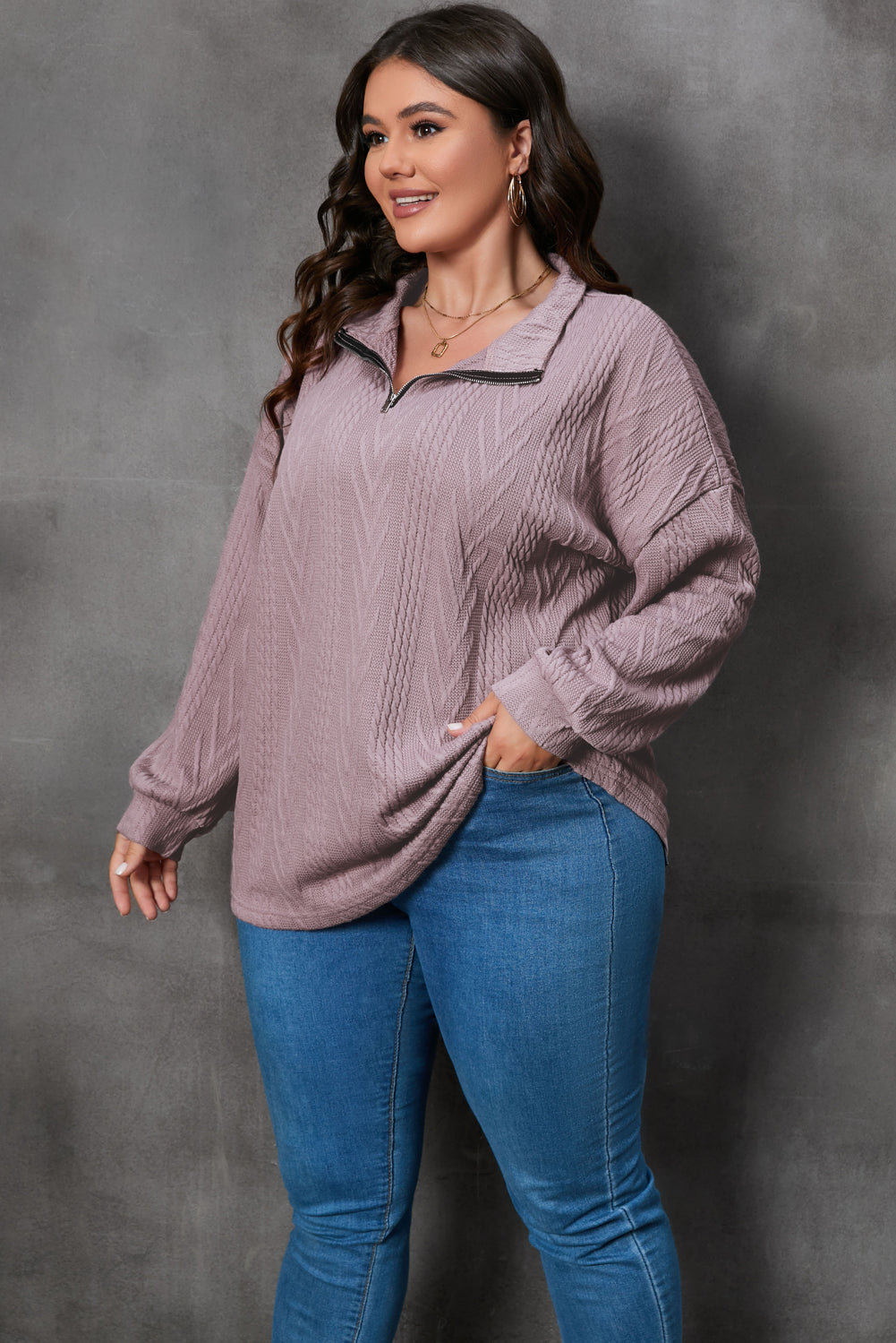 Kylina | Pull femme en maille, coupe oversize et demi-zip - Pull épais et confortable à col montant