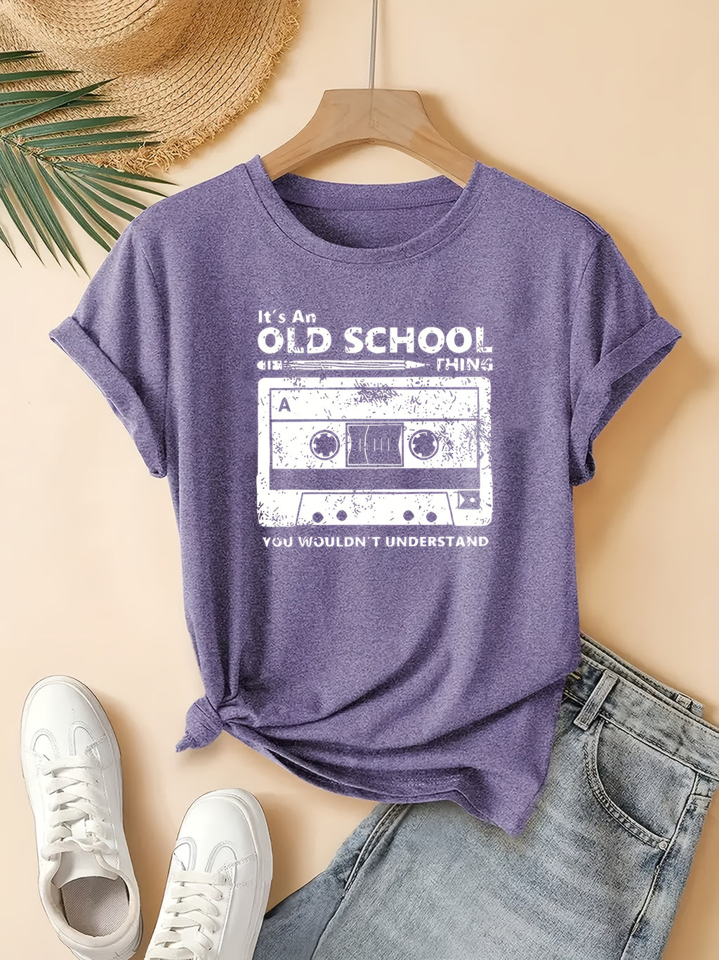 Syralia | Retro muziek T-shirt met cassetteprint, losse pasvorm, korte mouwen