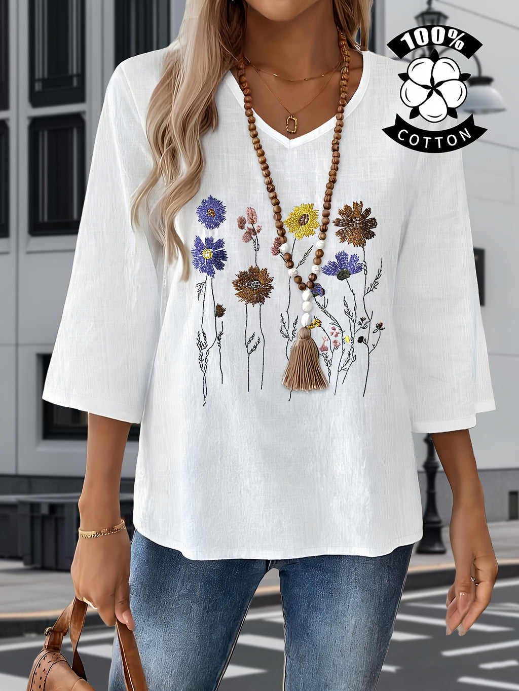 Liorithra | Damesblouse met bloemenborduursel – Elegant casual overhemd