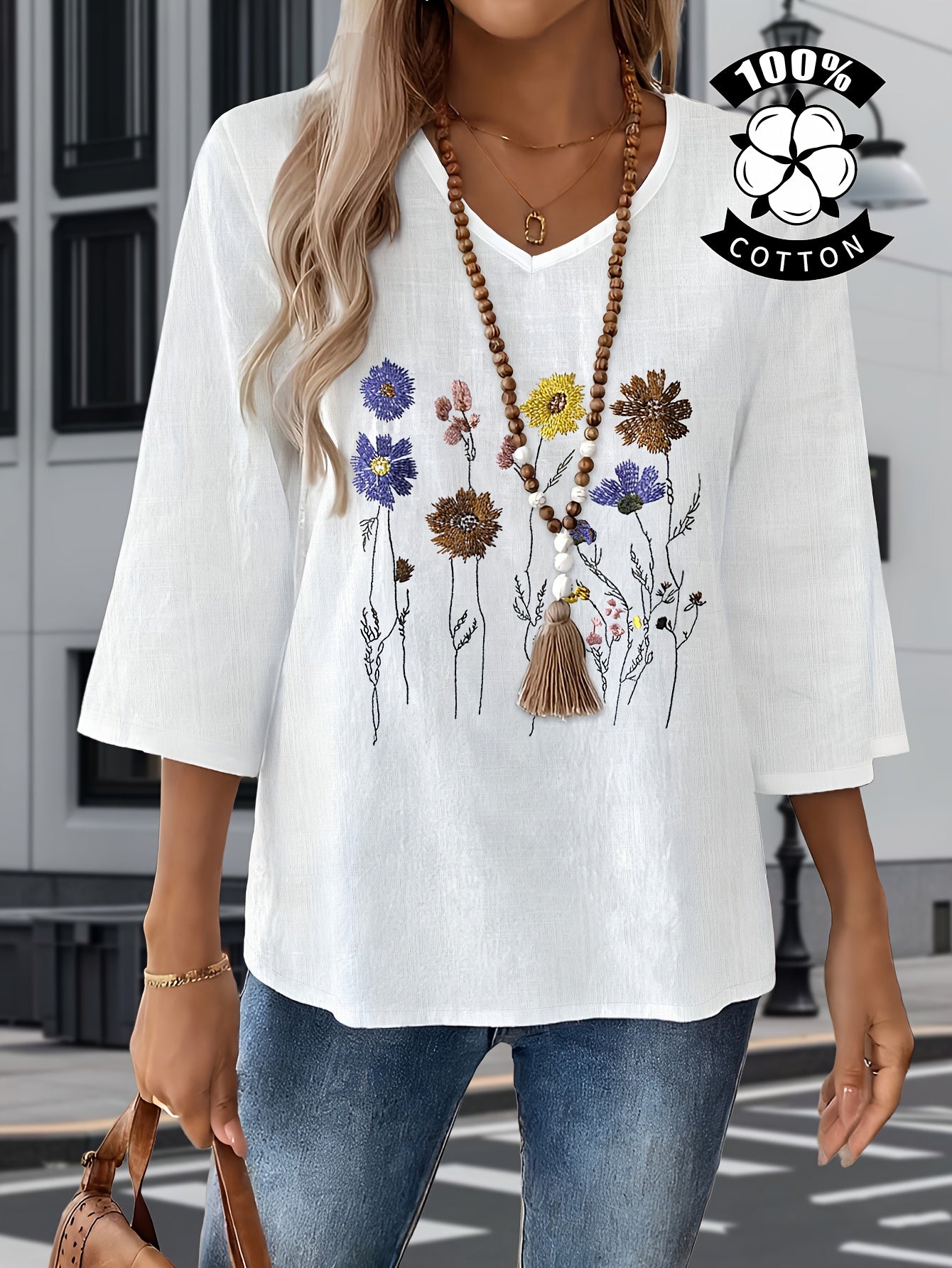 Liorithra | Damesblouse met bloemenborduursel – Elegant casual overhemd
