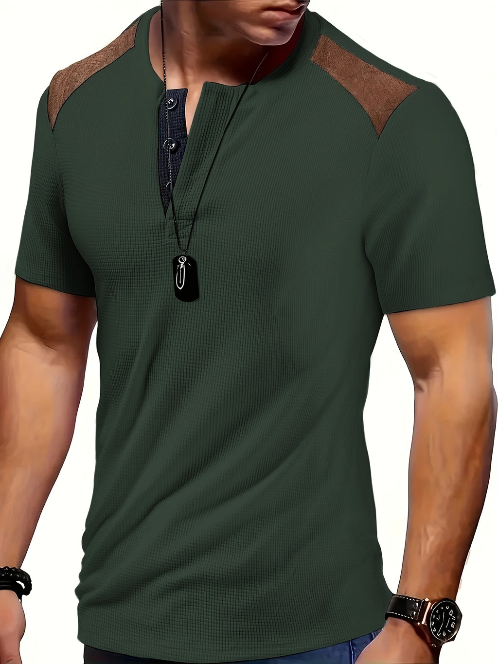 River | Chemise homme en maille gaufrée - Chemise décontractée à manches courtes bicolore