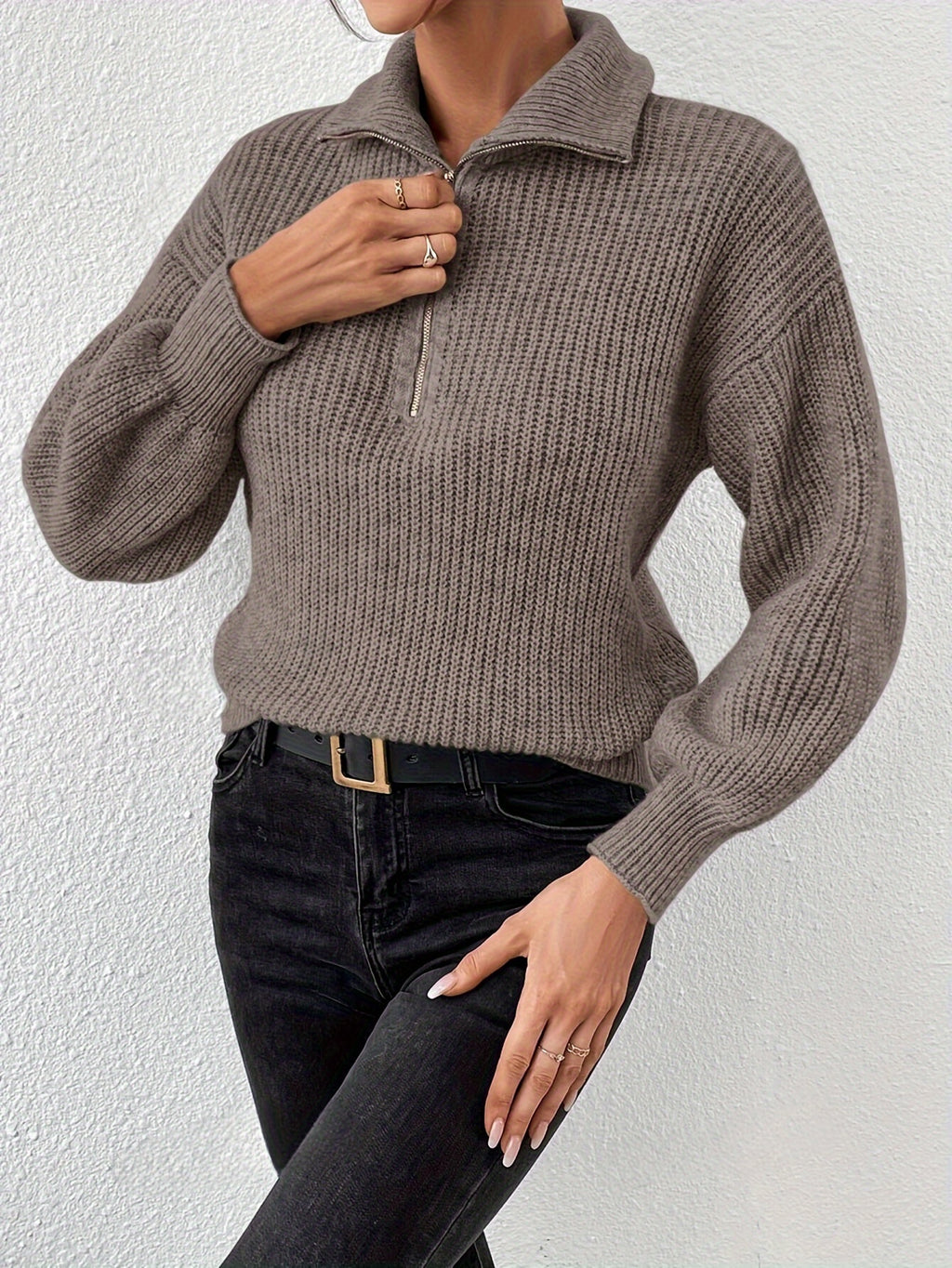 Berna | Dames trui met verlaagde schouders, V-hals en halve rits – Casual elegante