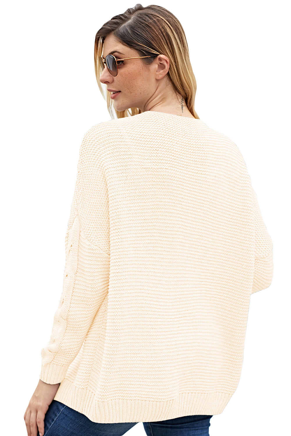 Luthara | Dames Witte Grofgebreide Cardigan – Relaxed Model met Lange Mouwen en Wijde Pasvorm