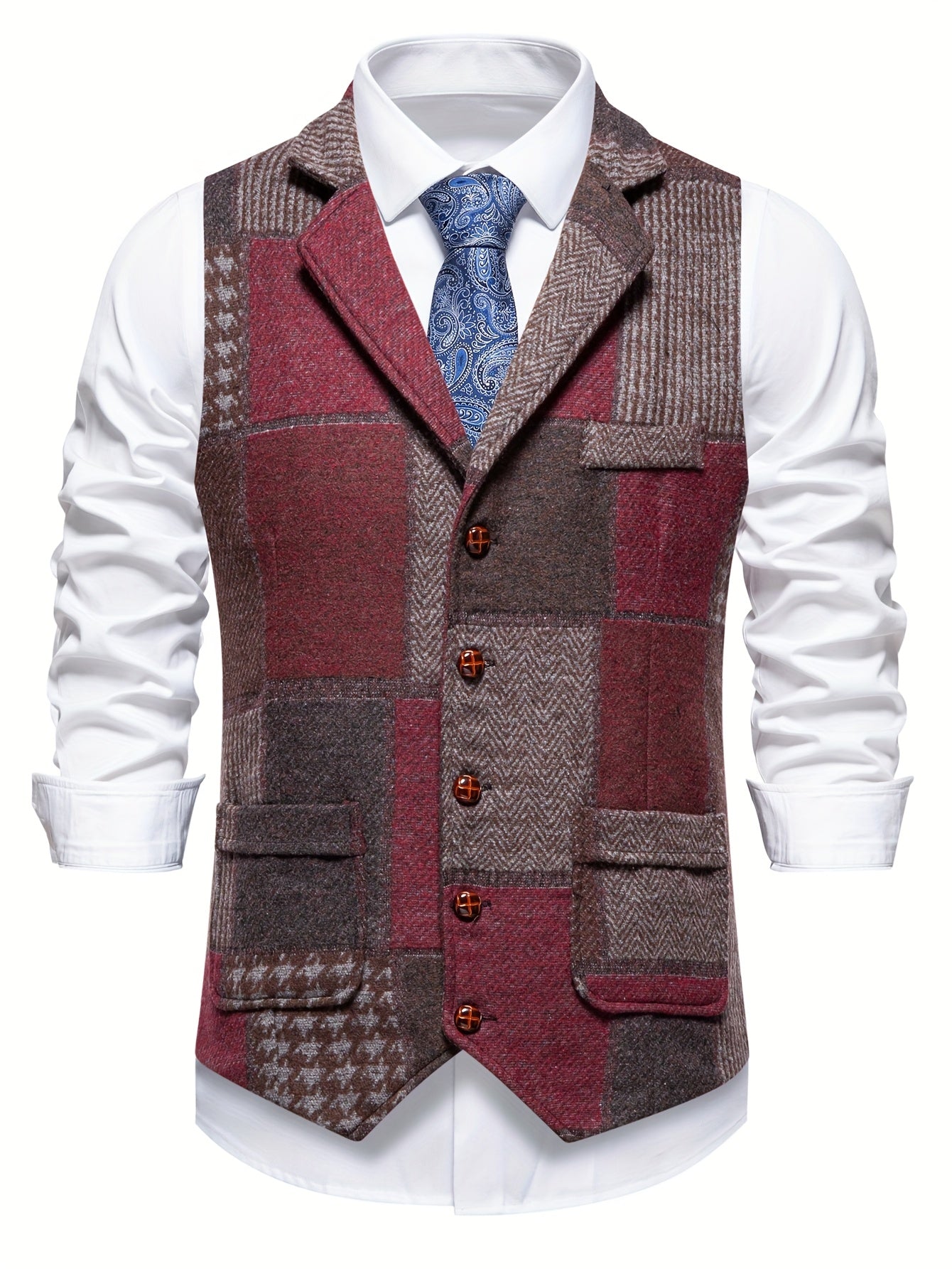 Barrett | Vintage patchwork herenvest – Klassiek vest met revers