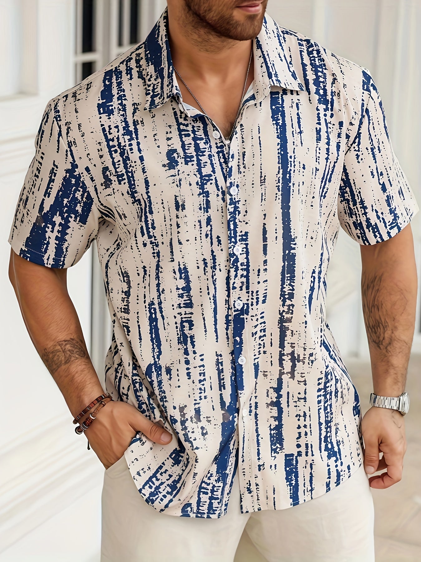 Axion | Heren Tie-Dye Shirt met Korte Mouwen – Ademend, Knopen aan de Voorzijde