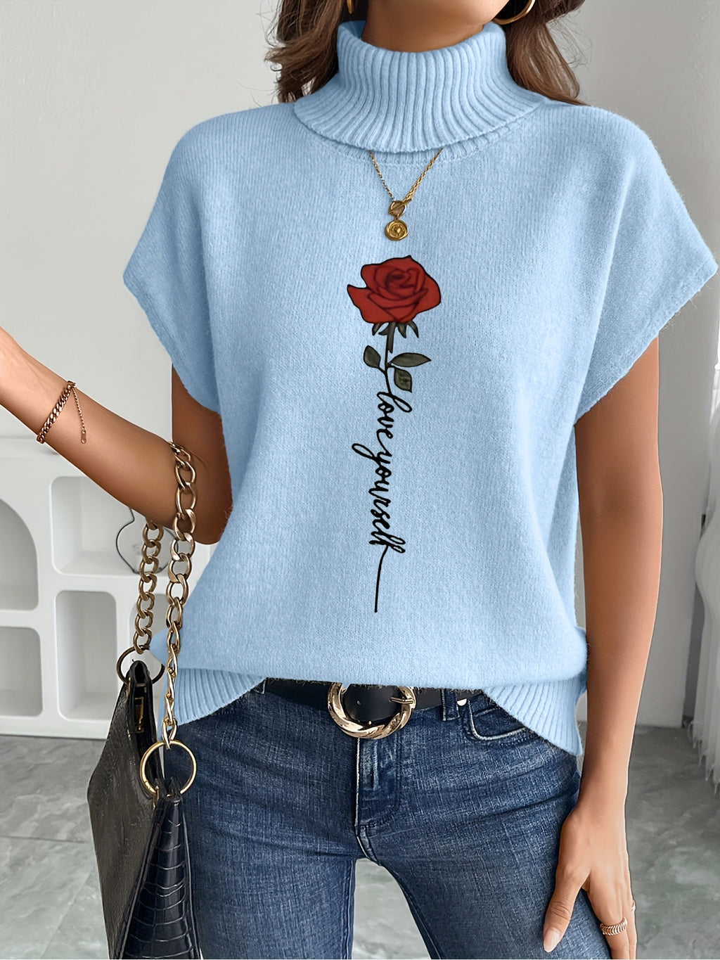 Ienira | Trendy Dames Mouwloos Gebreid Vest met Rozenprint – Losvallende Zomerse Casual Top