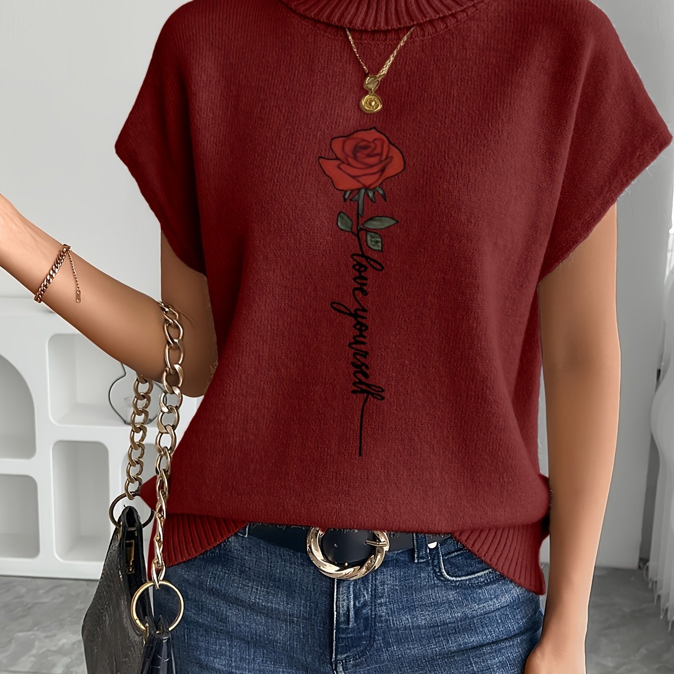 Ienira | Trendy Dames Mouwloos Gebreid Vest met Rozenprint – Losvallende Zomerse Casual Top