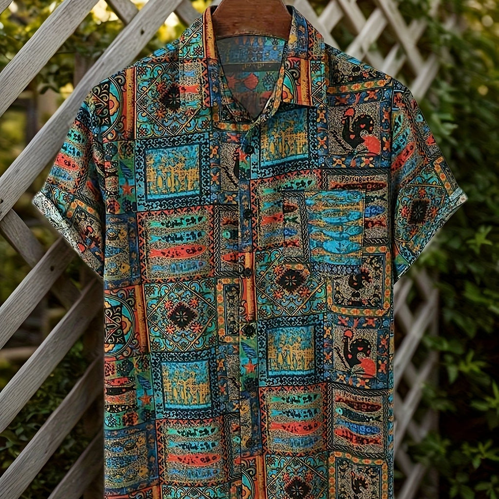 Cavan | Herenoverhemd met tribale print – Losvallend, etnisch, casual, korte mouwen, met knopen