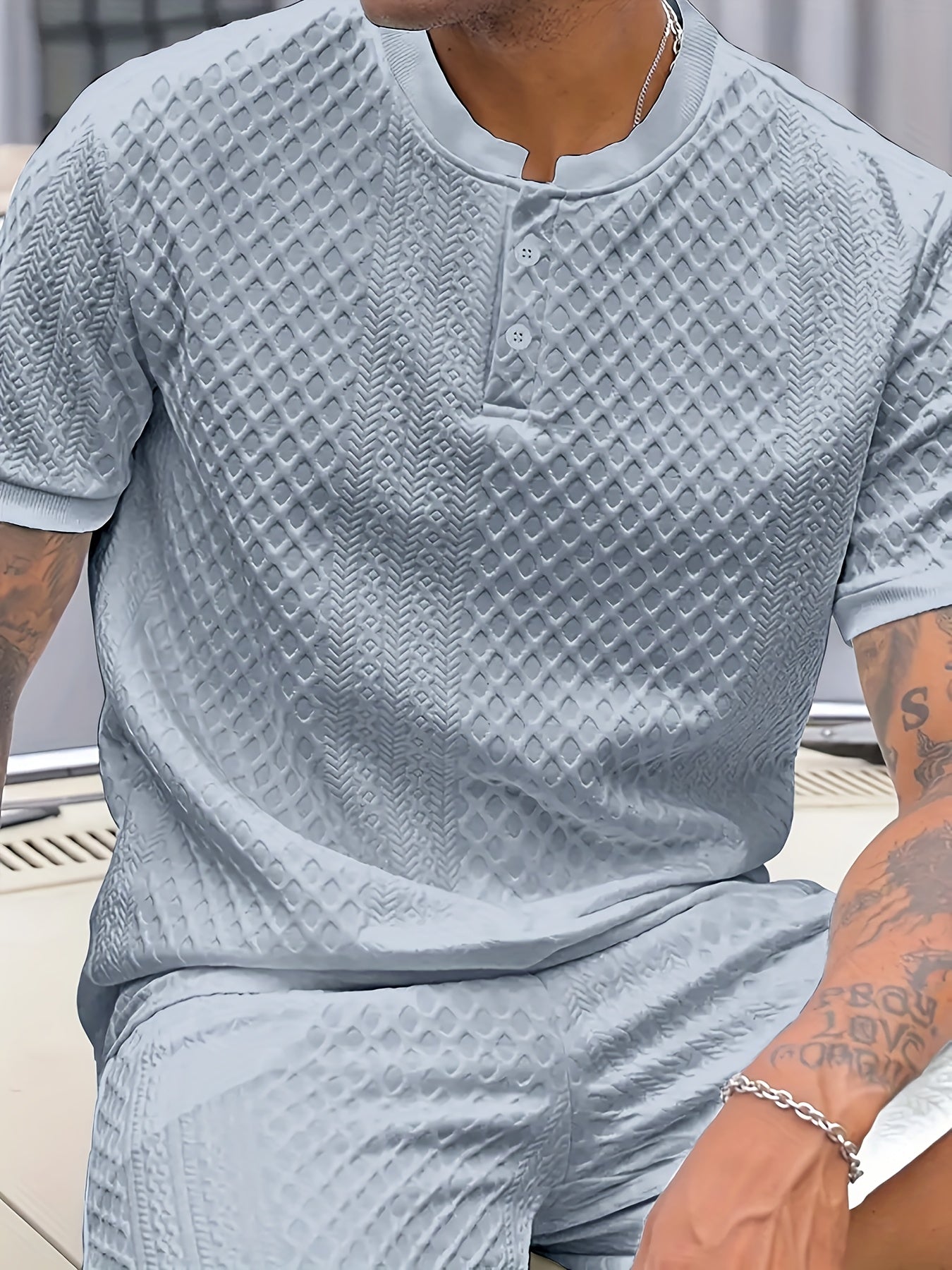 Damjan | Lässiges Business-Henley-Polohemd für Herren – Jacquard-Kragen