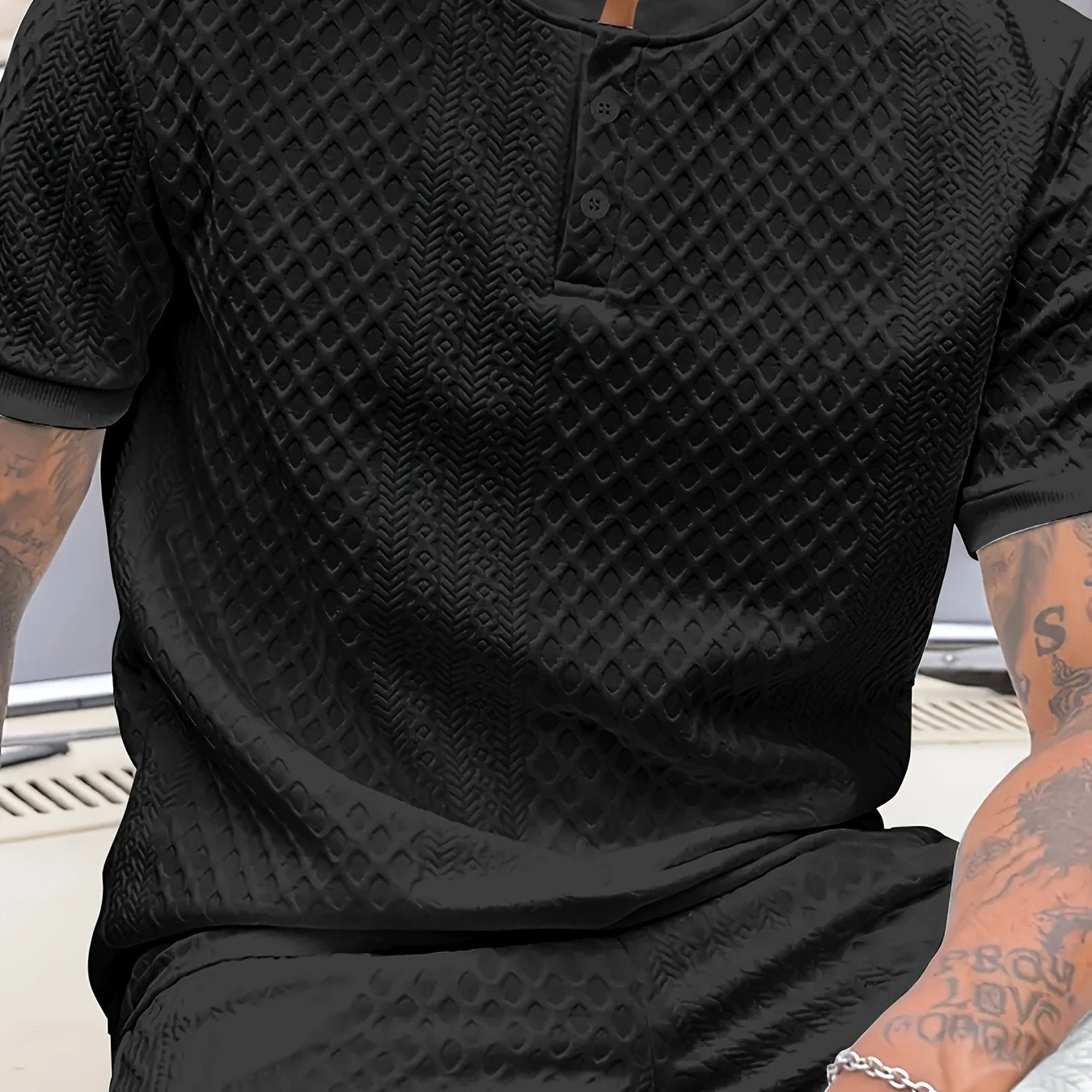 Damjan | Lässiges Business-Henley-Polohemd für Herren – Jacquard-Kragen