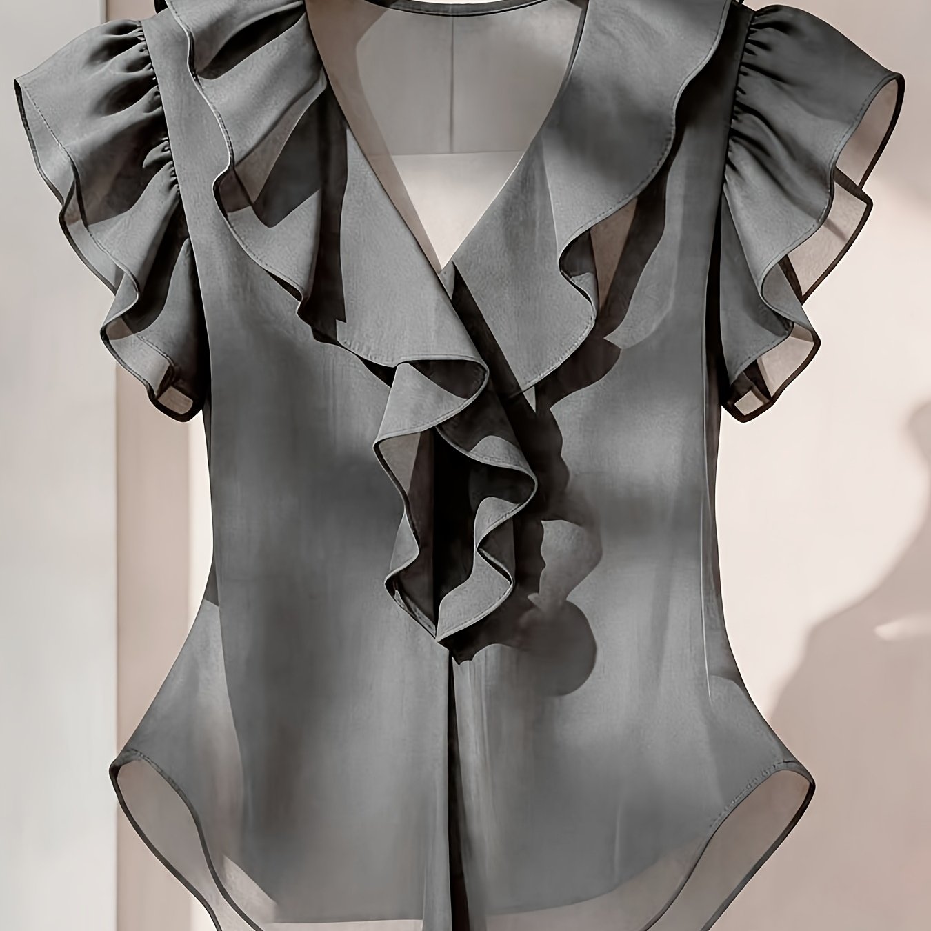 Emia | Dames chiffon blouse met ruches en korte mouwen – Franse stijl top, elegante lichte casual blouse