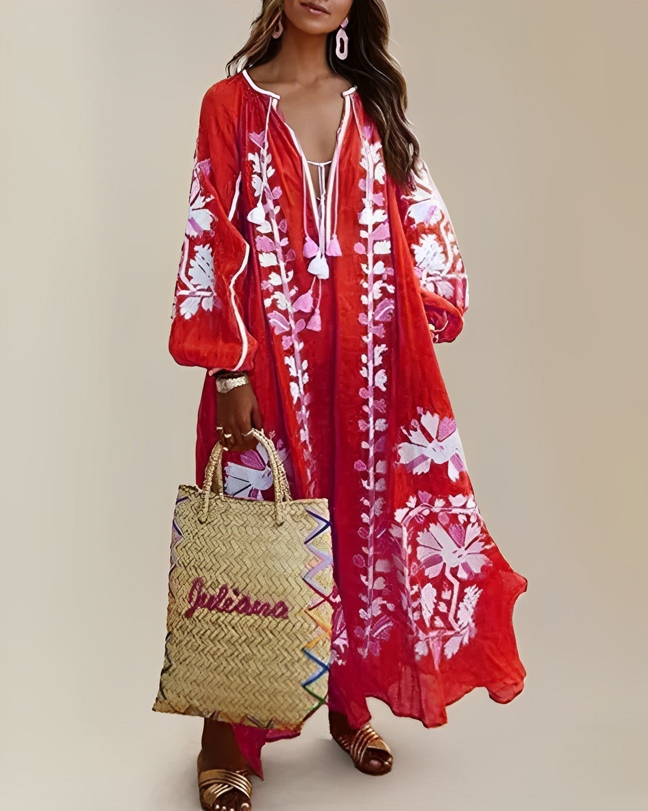 Caroline | Bohemian retro maxi-jurk voor dames – Loszittende, zwierige zomerjurk