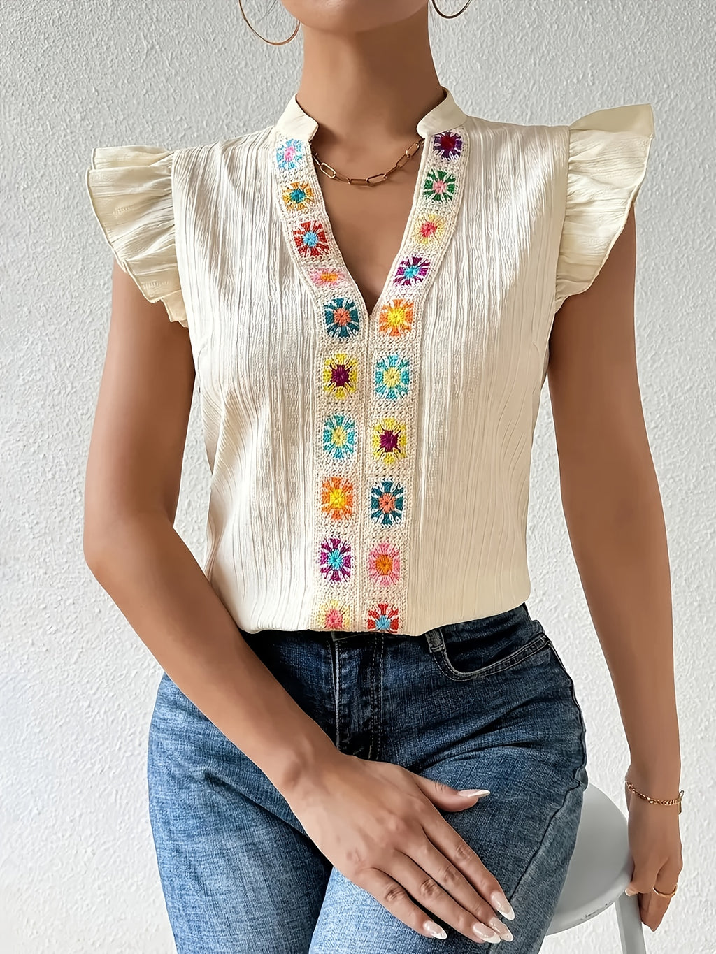 Ondine | Damesblouse met gerimpelde revers – Elegant overhemd in patchworkstijl