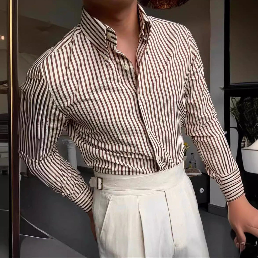 Lorvik | Gestreepte herenpoloshirt – slanke pasvorm, lange mouwen, stijlvol casual shirt