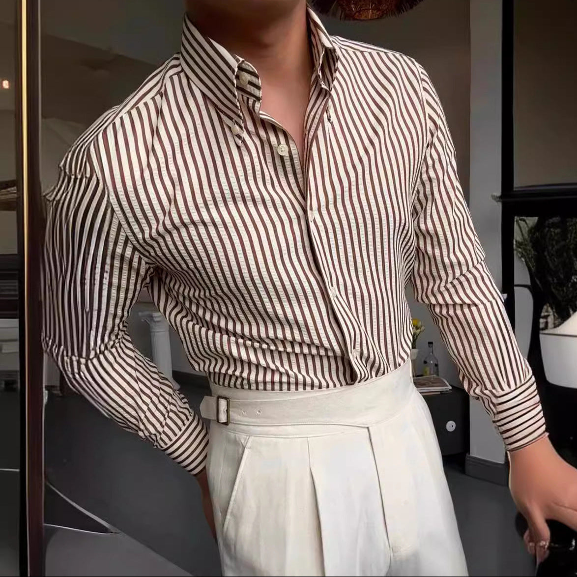 Lorvik | Gestreepte herenpoloshirt – slanke pasvorm, lange mouwen, stijlvol casual shirt