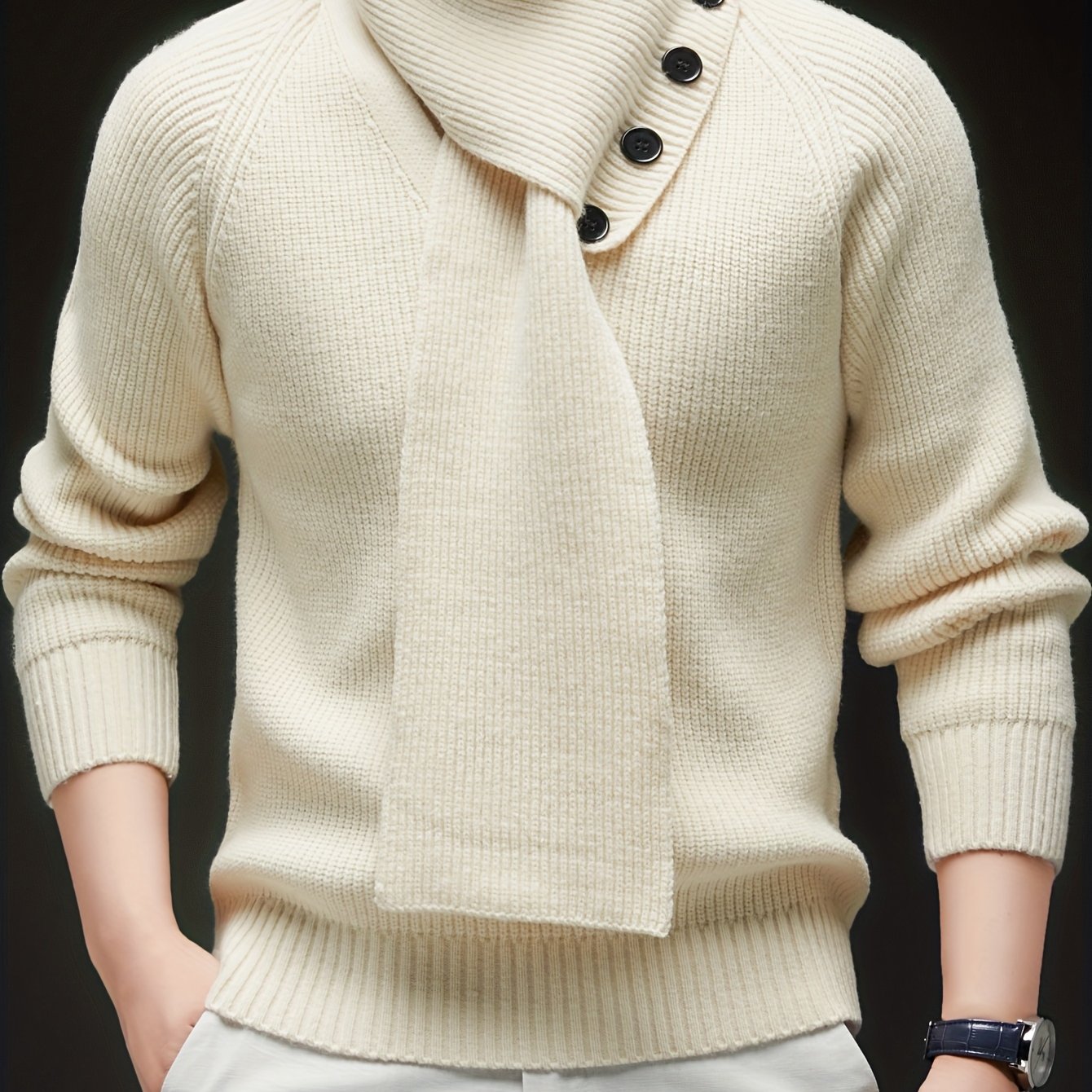 Drayke | Heren  V-hals gebreide trui  Pullover met lange mouwen en afneembare sjaalkraag