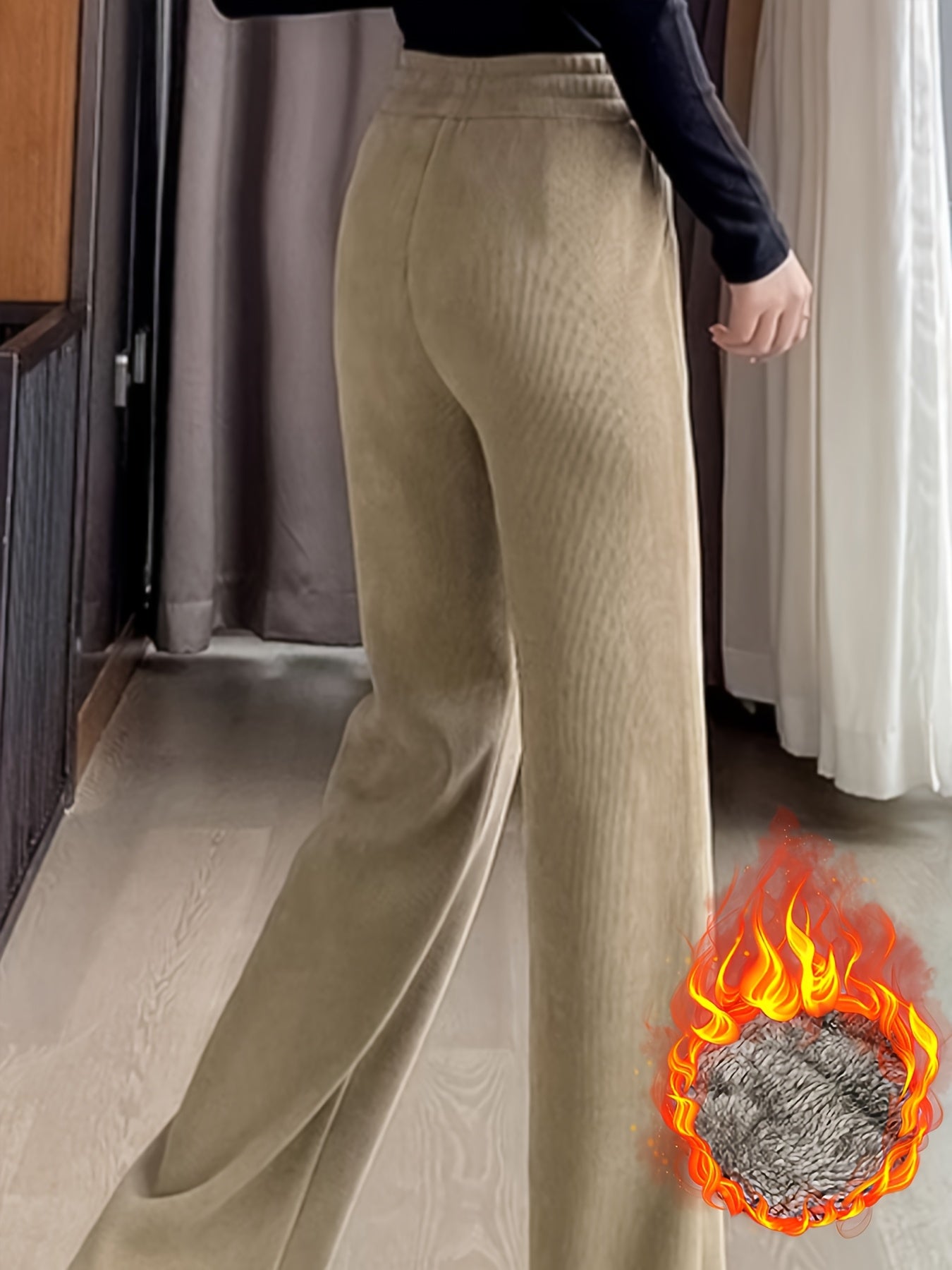 Avenyx | Damesbroek met wijde pijpen, fleecevoering en corduroy voor de winter – Warme, dikke casual broek