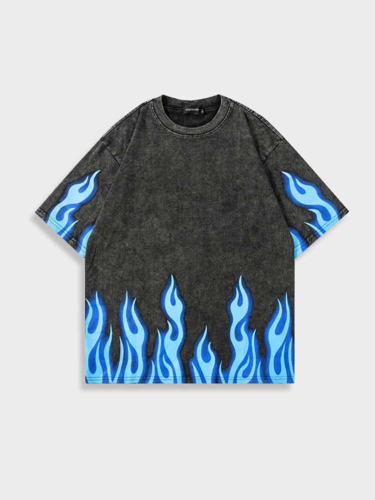 Norwood | T-shirt homme à motif flammes bleues délavées - T-shirt graphique élégant