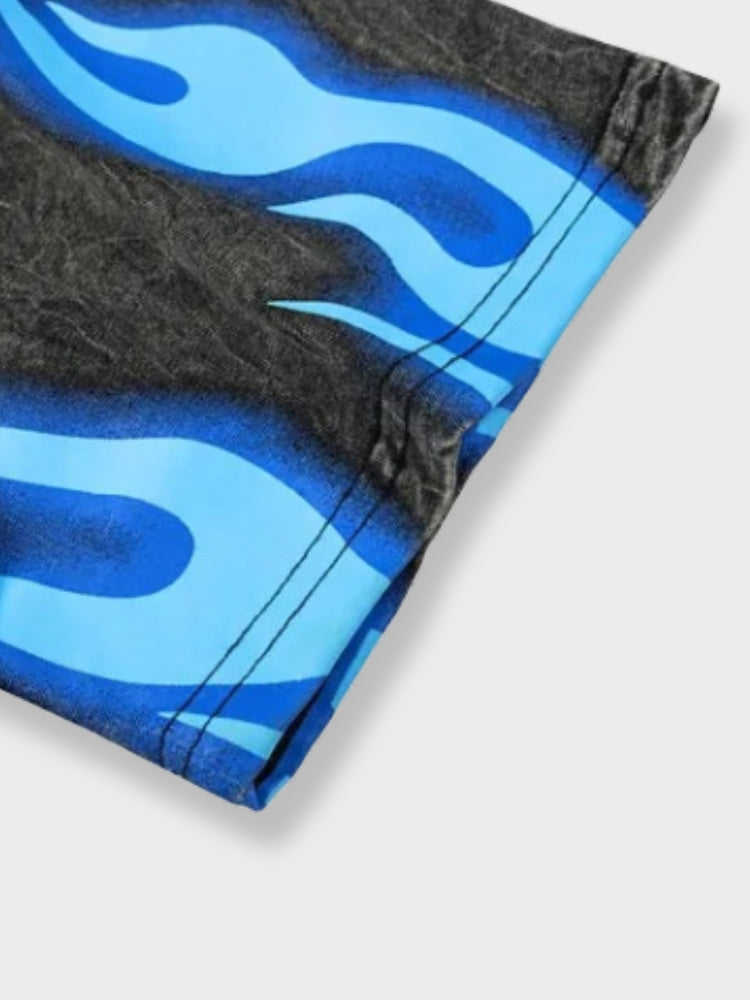 Norwood | T-shirt homme à motif flammes bleues délavées - T-shirt graphique élégant
