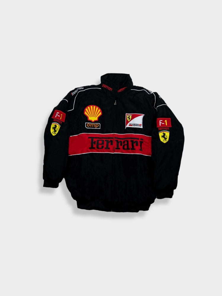 Selith | Veste Ferrari rouge vintage pour femme - Veste de course élégante, inspiration sport automobile rétro