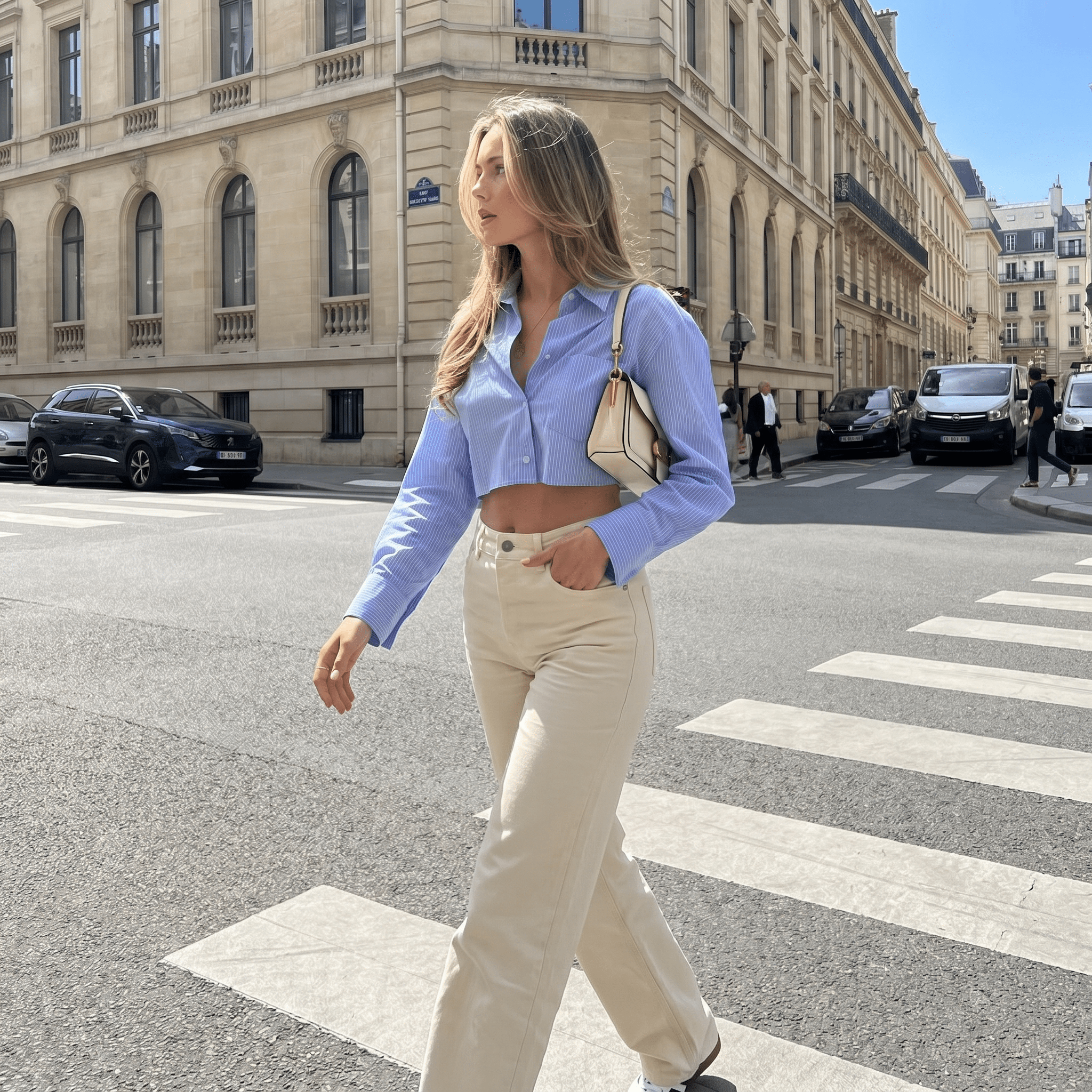 Jela | Kort damesoverhemd – Gestreepte blouse met kraag en knopen, casual top