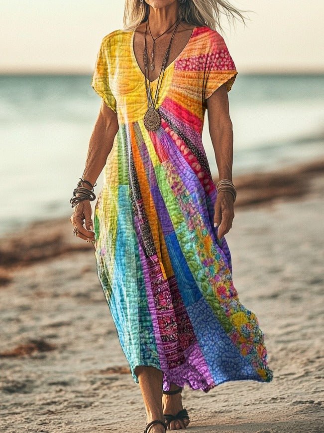 Myae | Bohemian jurk met zonprint voor dames – Zomerse maxi-jurk