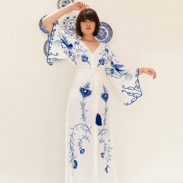 Clarie | Boho Maxi-jurk voor dames – elegante gebloemde zomer maxi-jurk, lange bohemian zonnejurk