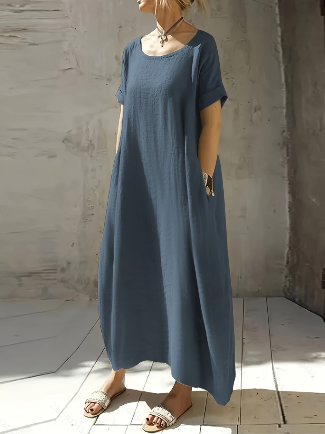 Falyth | Breezy Pocket Midi-jurk – Losse casual zomerjurk voor dames