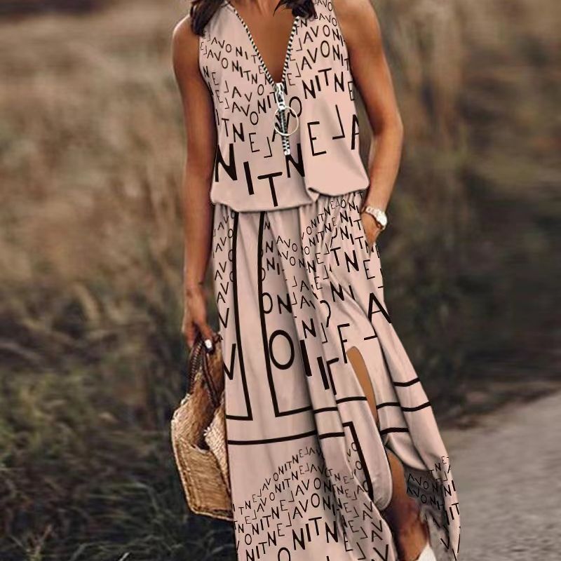 Avyelle | Dames Vloeiende Maxi-jurk – Mouwloze Casual Zomerjurk met Halve Rits