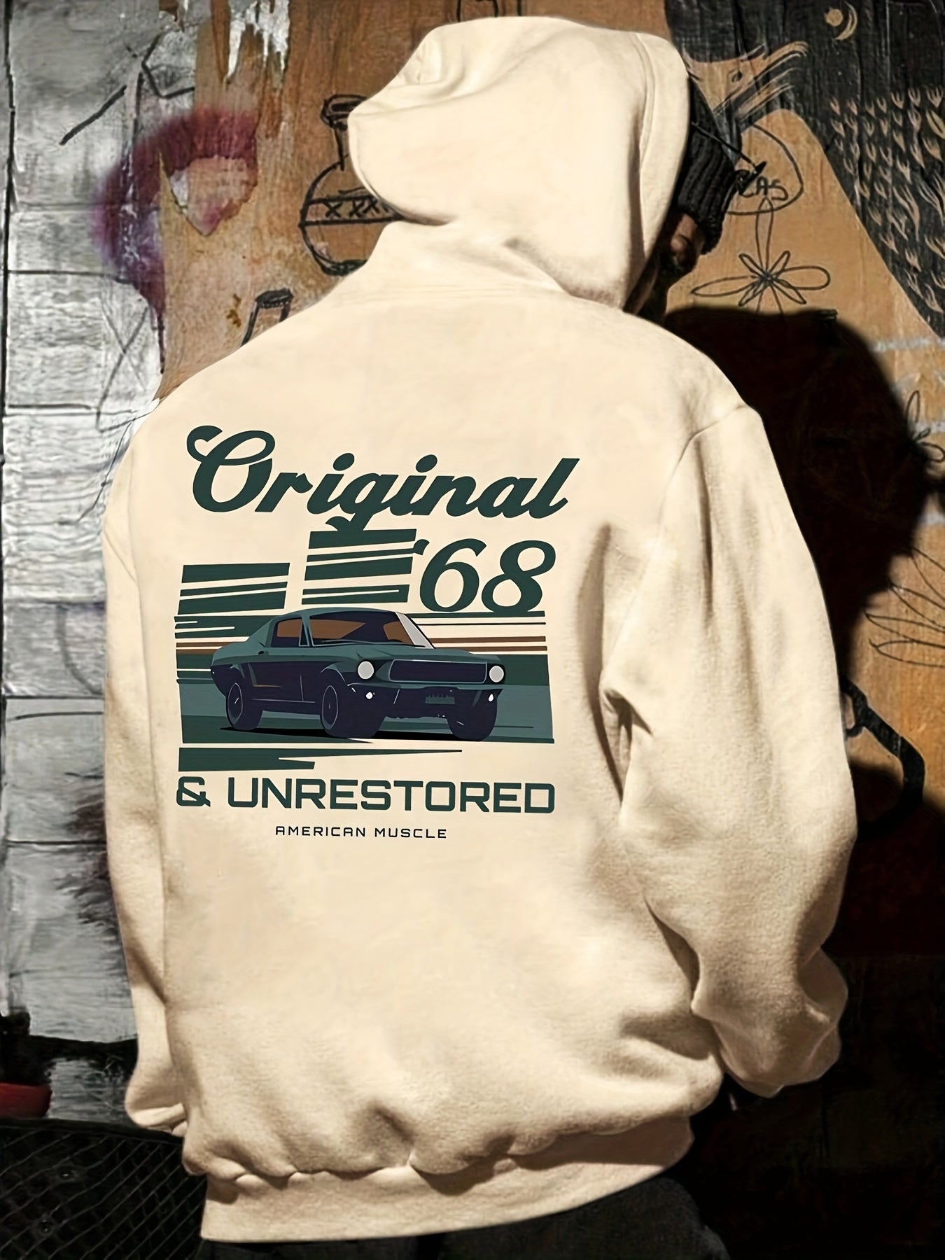 Caeron | Retro Muscle Car-hoodie voor heren – Losvallend sweatshirt van French Terry met zakken