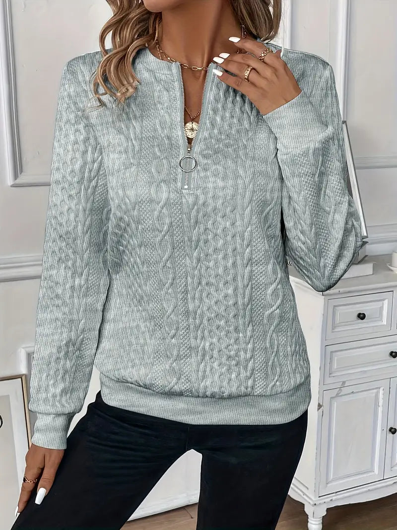 Ulthira | Zopfmuster-Pullover mit halbem Reißverschluss – Weicher Pullover aus Baumwollmischgewebe, stylisches Oberteil zum Drunterziehen